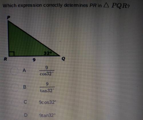 Which expression correctly determines PR in triangle PQR?