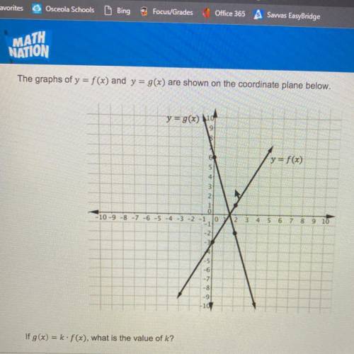 The graphs of y = f(x) and y = g(x) are shown on the coordinate plane below.

 
If g(x) = k f(x), w