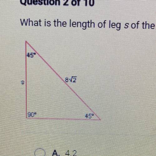 What is the length of leg s of the triangle below?