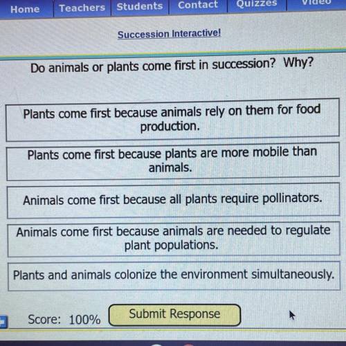 Do animals or plants come first in succession? Why?