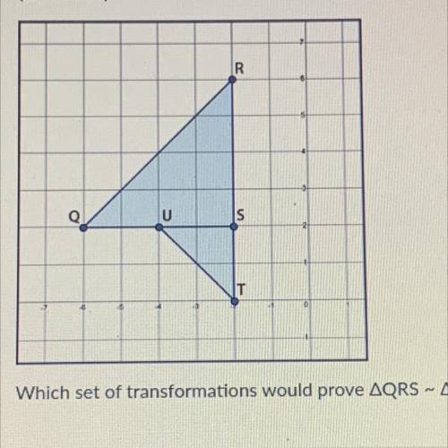 IR

Q
U
IT
Which set of transformations would prove AQRS - AUTS?
O Translate AUTS by the rule (x +