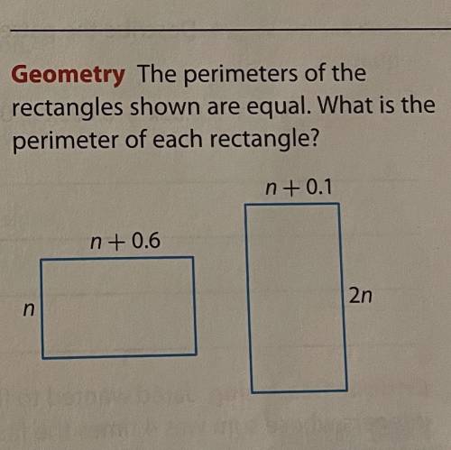 The perimeters of the
rectangles shown are equal. What is the
perimeter of each rectangle?