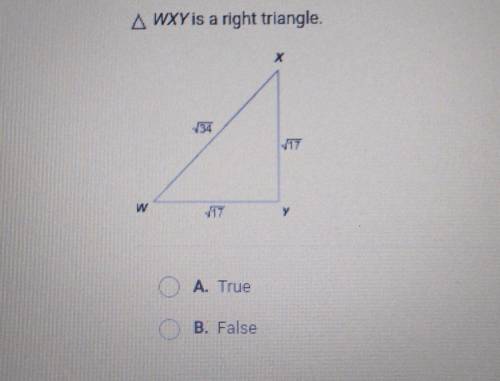 WXY is a right triangle A.trueB.false