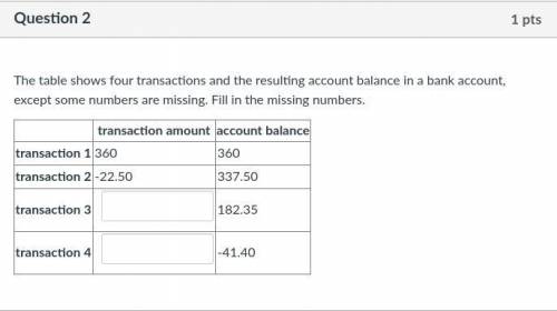 The table shows four transactions and the resulting account balance in a bank account, except some