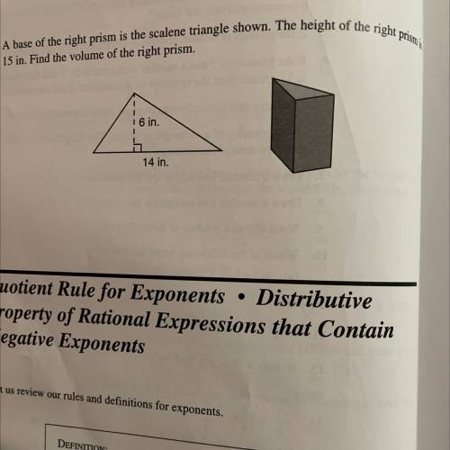 a base of the right prism is the scalene triangle shown the height of the right prism is 15 in find