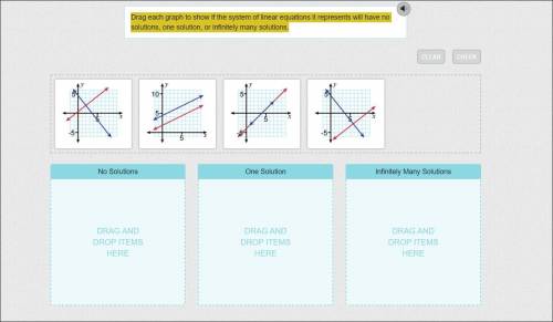 HELP PLEASE!!!

Drag each graph to show if the system of linear equations it represents will have