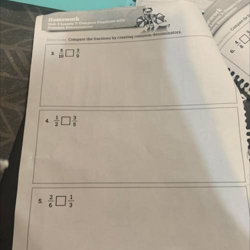 Duction Compare the fractions by creating common denominators.

3.
10
4.
口
5.
口
6