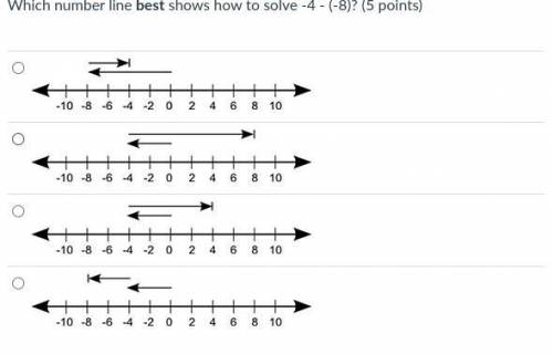 Which number line best shows how to solve -4 - (-8)? 
Screen Shot Below If U Need It!