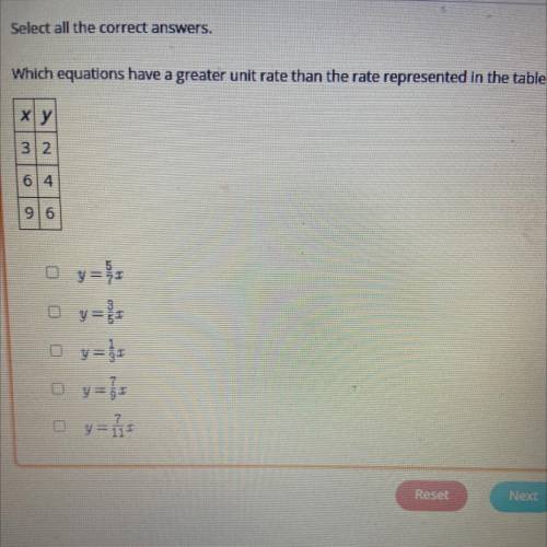 I need help will name Brainiest Which equations have a greater unit rate than the rate represented