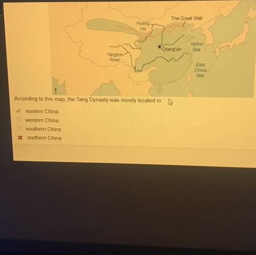 According to this map the tang dynasty was mostly located in
 eastern china