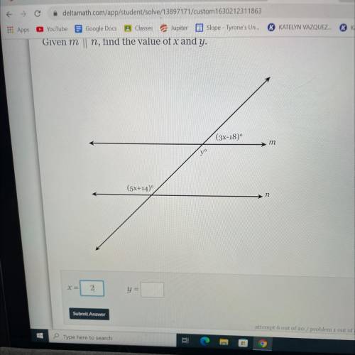 Given m | n, find the value of x and y.