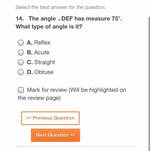 The angle DEF has measure 75*. What type of angle is it?