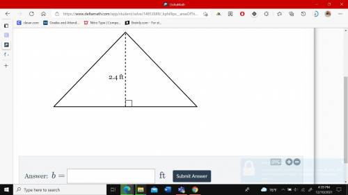 The area of the triangle below is 5.52 square feet. 
What is the length of the base?