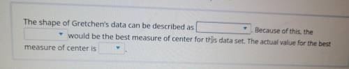 Help me please

the shape of gretchen's data can be described as blank. Because of this, the blank