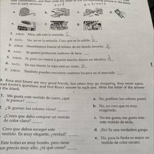 Prueba 2B-1 vocabulary recognition what are the answers