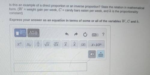 Is this an example of a direct proportion or an inverse proportion? State the relation in mathemati