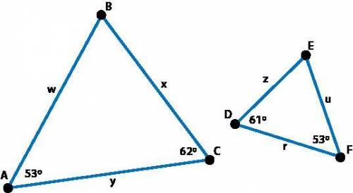 Decide whether the triangles are similar. If so, determine the appropriate expression to solve for