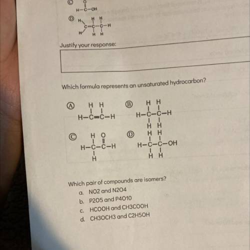 Which formula represents an unsaturated hydrocarbon?

(А)
Hн
H-C=C-H
B) Hн
H-C-C-H
ТІ
Hн
Hн
| |
н-