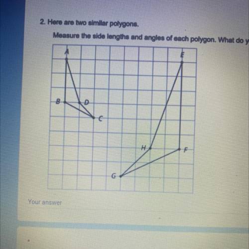 2. Here are two similar polygons.

Measure the side lengths and angles of each polygon. What do yo