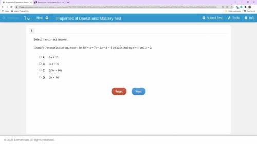 Select the correct answer. Identify the expression equivalent to 4(x + x + 7) − 2x + 8 − 4 by subst