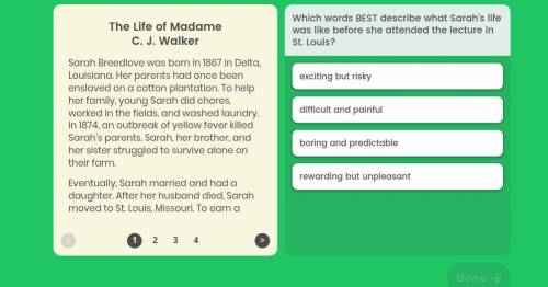 Which words BEST describe what Sarah's life was like before she attended the lecture in St. Louis?