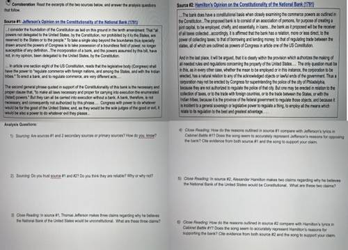 Hamilton vs. Jefferson

Source #1 Jefferson Opinion
Source #2 Hamilton Opinion
I need help on ques