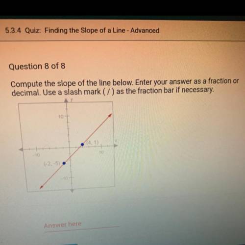 PLS PLEASE HELP

Compute the slope of the line below. Enter your answer as a fraction or
de