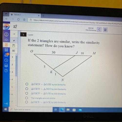 If the 2 triangles are similar, write the similarity
statement? How do you know?