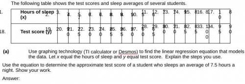 Use graphing technology (TI calculator or Desmos) to find the linear regression equation that model