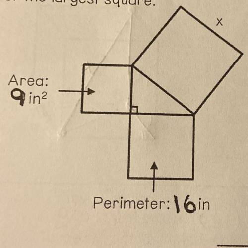 9. The three squares below join to form a right

triangle. The area and the perimeter for two of
t