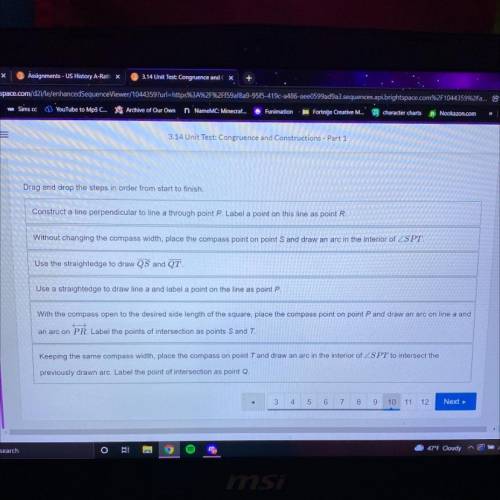 What are the steps for using a compass and straightedge to construct a square?

Drag and drop the