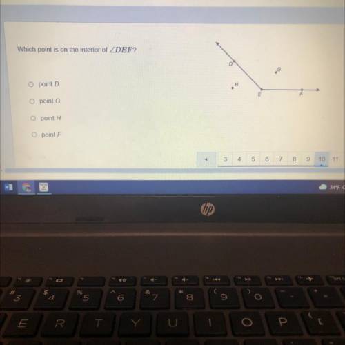 Which point is on the interior of DEF?
Point D
Point G
Point H
Point F