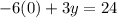 -6(0)+3y=24