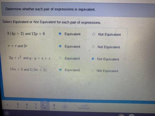 Select equivalent or not equivalent for each pair of expressions