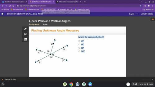 What is the measure of ∠DAE?
45°
46°
91°
146°