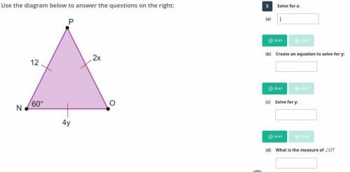 I put x=6, and y=3, and O=60, but the website said I was wrong, pls help