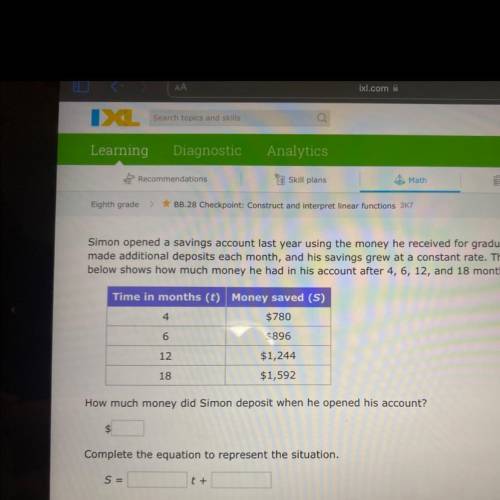 Simon opened a savings account last year using the money he received for graduation. He

made addi