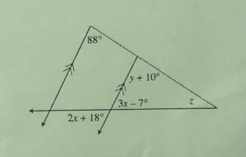 Please help thx

calculate the value of x
calculate the value of y
calculate the value of z