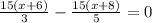 \frac{15(x + 6)}{3}  -  \frac{15(x + 8)}{5}  = 0