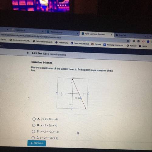 20 POINTS!!!

Use the coordinates of the labeled point to find a point-slope equation of the
line.