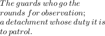 The  \: guards \:  who \:  go \:  the \:  \\  rounds  \: for  \: observation;  \:  \\ a \:  detachment \:  whose  \: duty \:  it  \: is  \\  \: to  \: patrol.