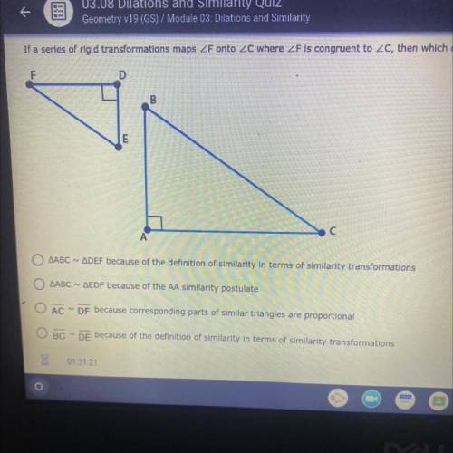 PLEASE HELLLLPPPPPIf a series of rigid transformations maps ZF onto ZC where ZF is congruent to zc,