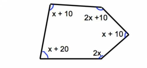 Shown is a pentagon, with the size of
each angle shown. Work out the largest angle.