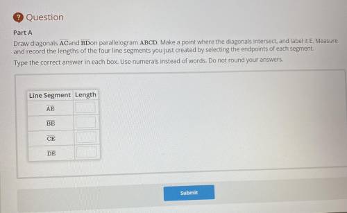 Draw diagonals AC and BC on parallelogram ABCD. Make a point where the diagonals intersect, and lab