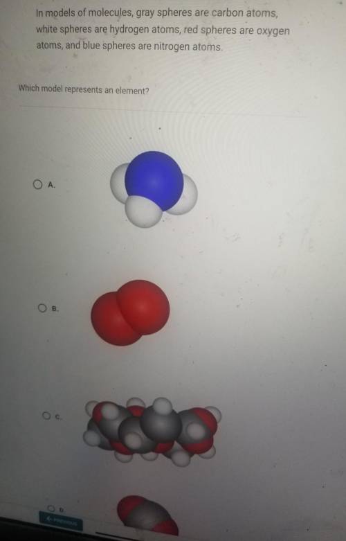 Which model represents an element? O A. OB. O c. O D.