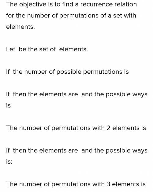Find a recurrence relation for the number of permutations of a set with n elements