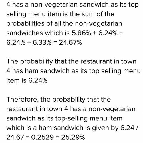 The probabilities of the top-selling menu item in four towns' restaurants being different types of v
