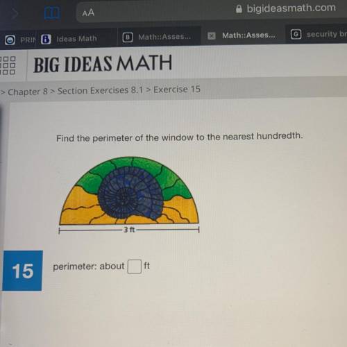 Find the perimeter of the window to the nearest hundredth.

3ft
perimeter: about _ ft
CAN SOMEONE