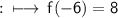 \bf : \sf  \longmapsto \: f( - 6) = 8