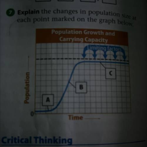 А.

In dc
Explain the changes in population size at
each point marked on the graph below.
Populati